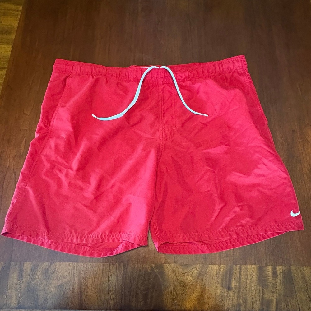 Nike Swim Trunks Red Swoosh Logo Athletic Board Shorts